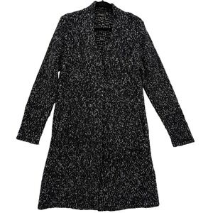 J McLaughlin Long Line Cardigan Large Black White Marled Knit Cotton Merino Wool